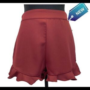 TWIK NWT Maroon Burgundy Frill Ruffle Hem Shorts Size Small